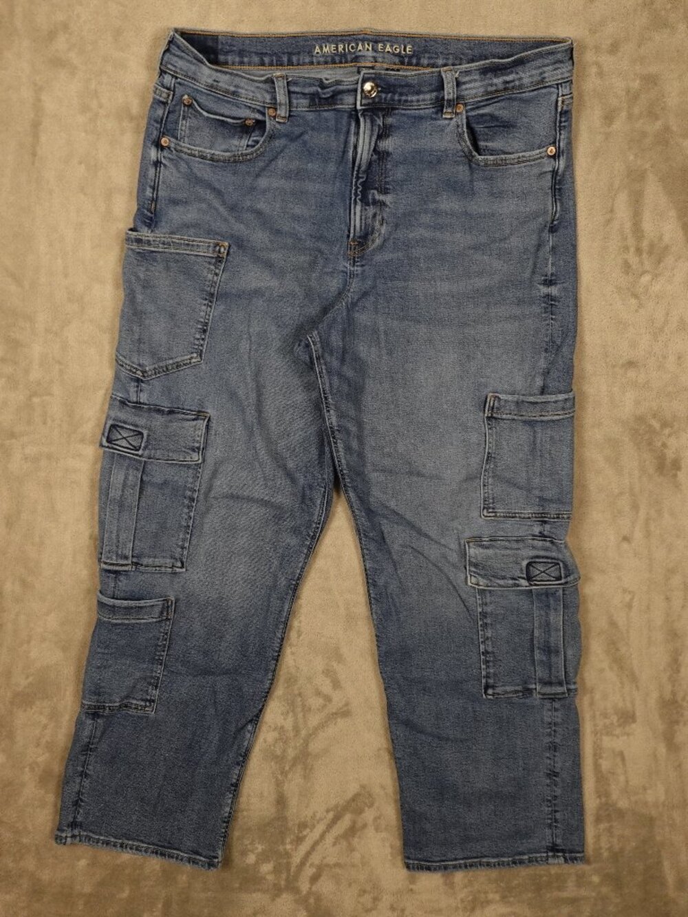 American Eagle Super High-Rise Baggy‎ Straight Cargo Jeans Women's 18 Blue